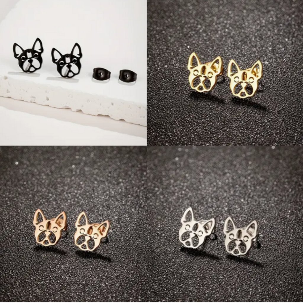 Stainless Steel French Bulldog Stud Earrings Nwt